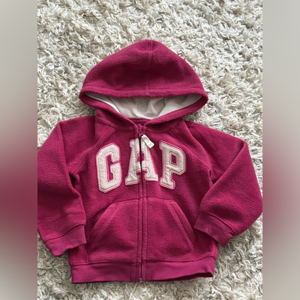 Gap girls pink zip up fleece sweater hoodie size 3T - Picture 1 of 8